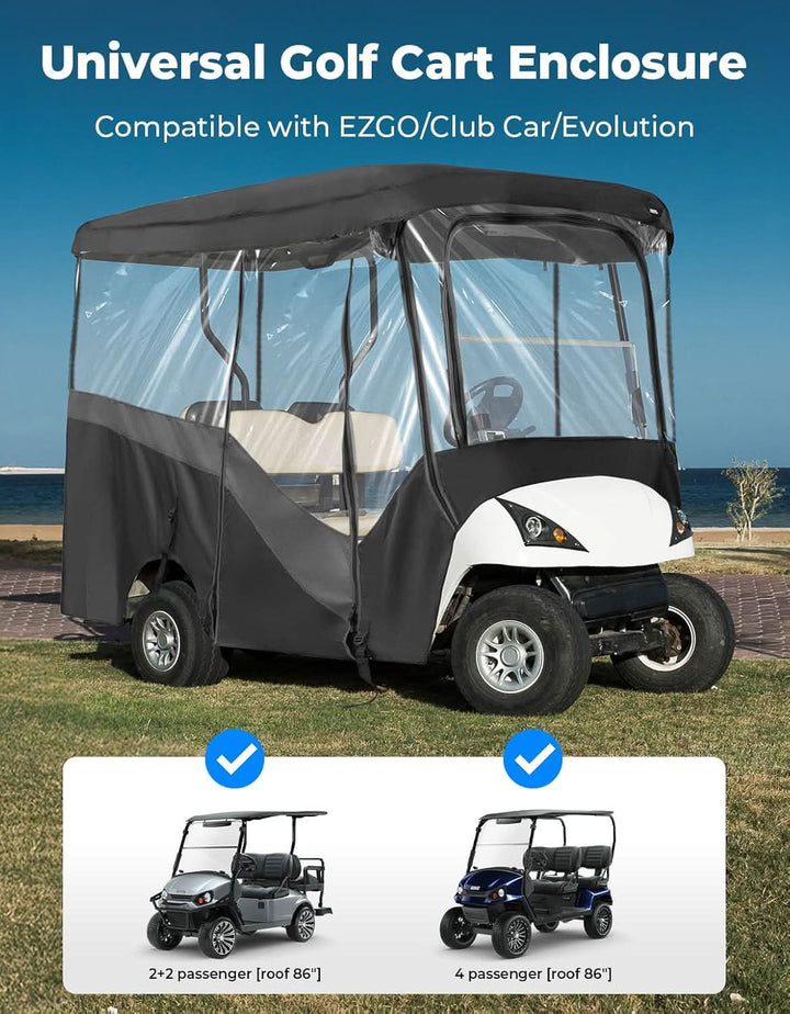 Waterproof Driving Enclosure with Clear PVC Windshield For Golf Cart - Kemimoto