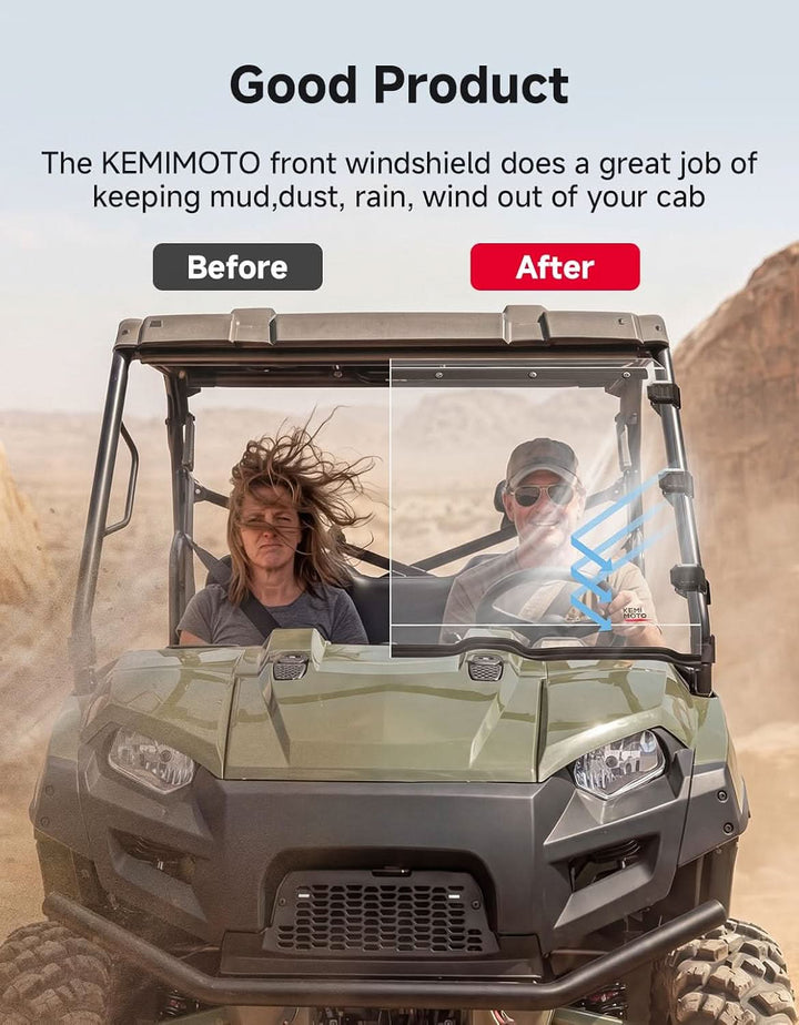 UV-Resistant Front Windshield for Polaris Ranger 800 XP & 570 Full-Size (Not Fit Midsize)