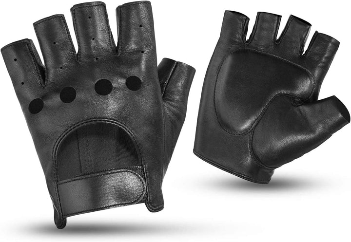Motorcycle Fingerless Gloves, Black - Kemimoto