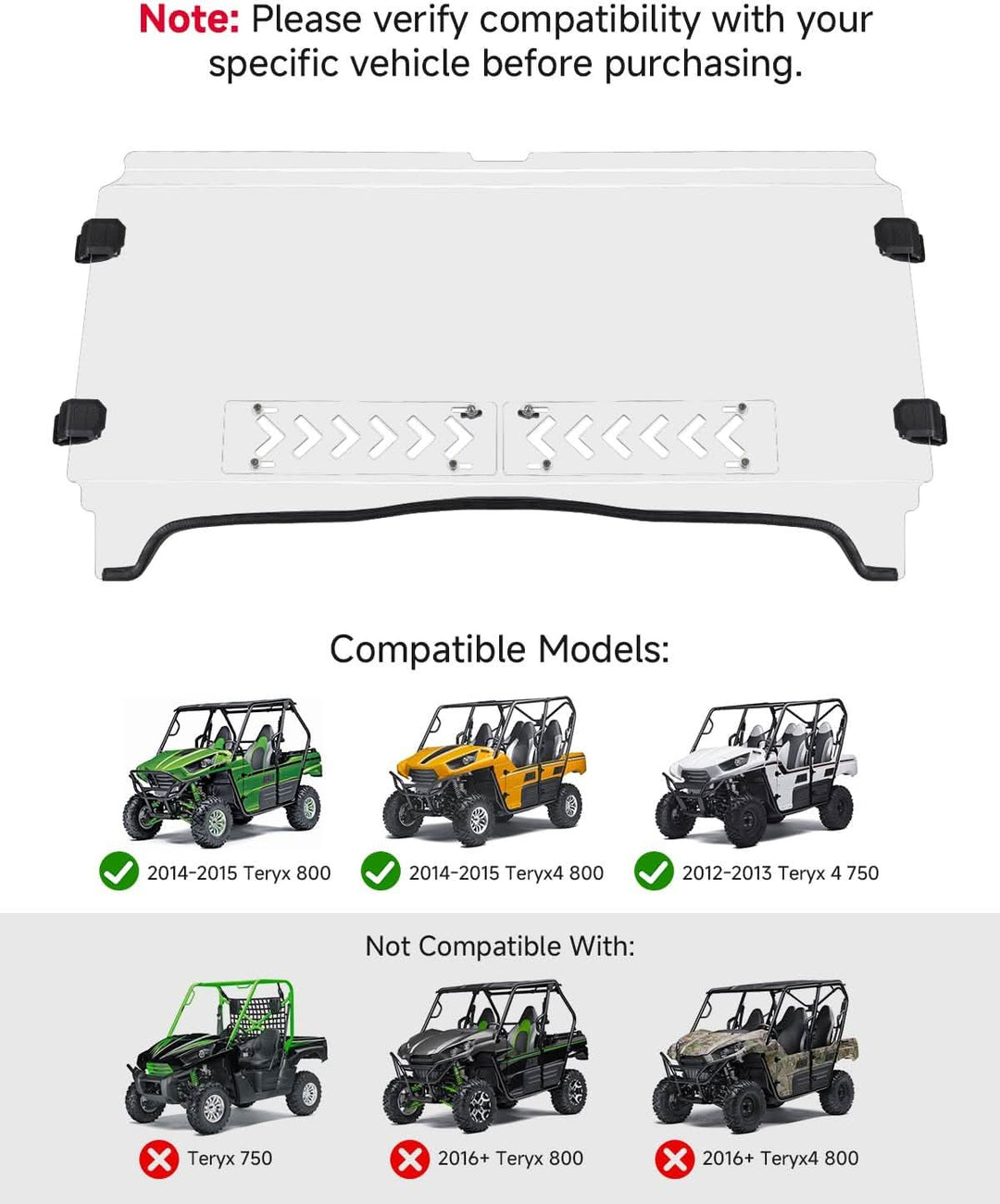 UTV Vented Front Windshield For Kawasaki Teryx 2012-2015
