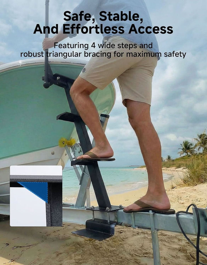 Boat Trailer 4-Step Boarding Ladder with Handrail for Bass Boat Pontoon and Aluminum Trailers - Kemimoto