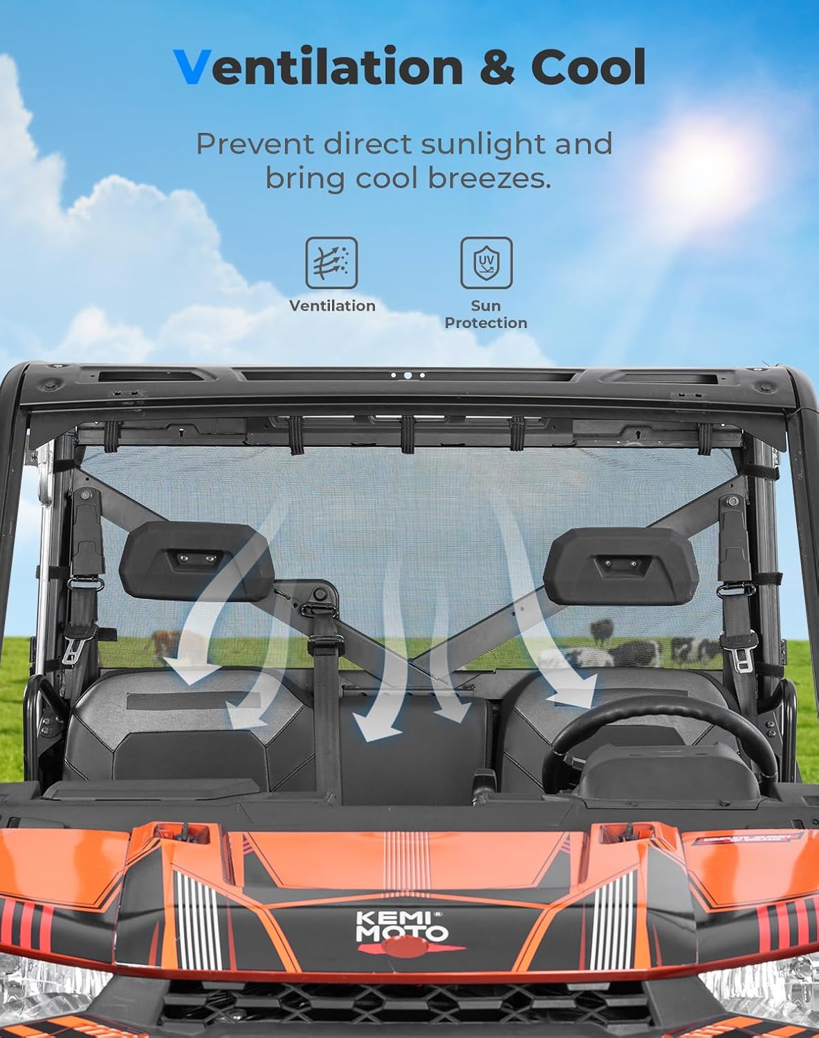 UTV Sunshade Soft Rear Window Net for Polaris Ranger 1000 XP/CREW 2017-2025 - Kemimoto