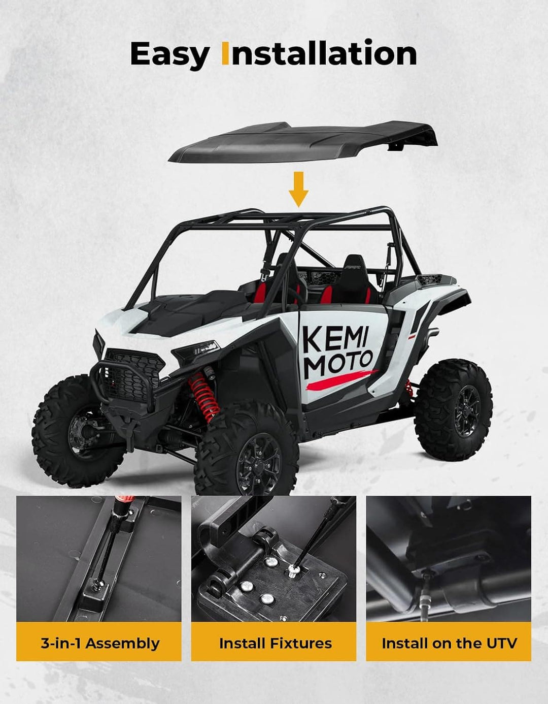 3-in-1 UTV Roof Hard Top for Polaris RZR XP 1000 2024-2025 - Kemimoto