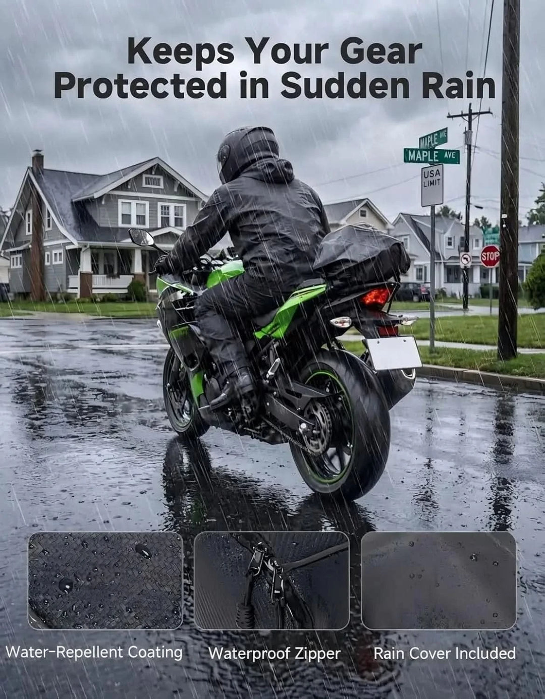 10L Motorcycle Tail Bag Carbon Fiber Rain Cover Shoulder Strap