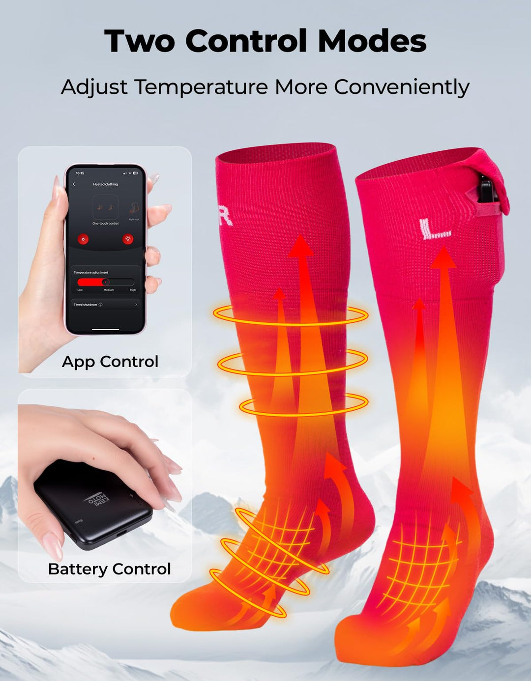 Men’s Heated Wool Socks APP Control Toe Warmers with 5000mAh Battery