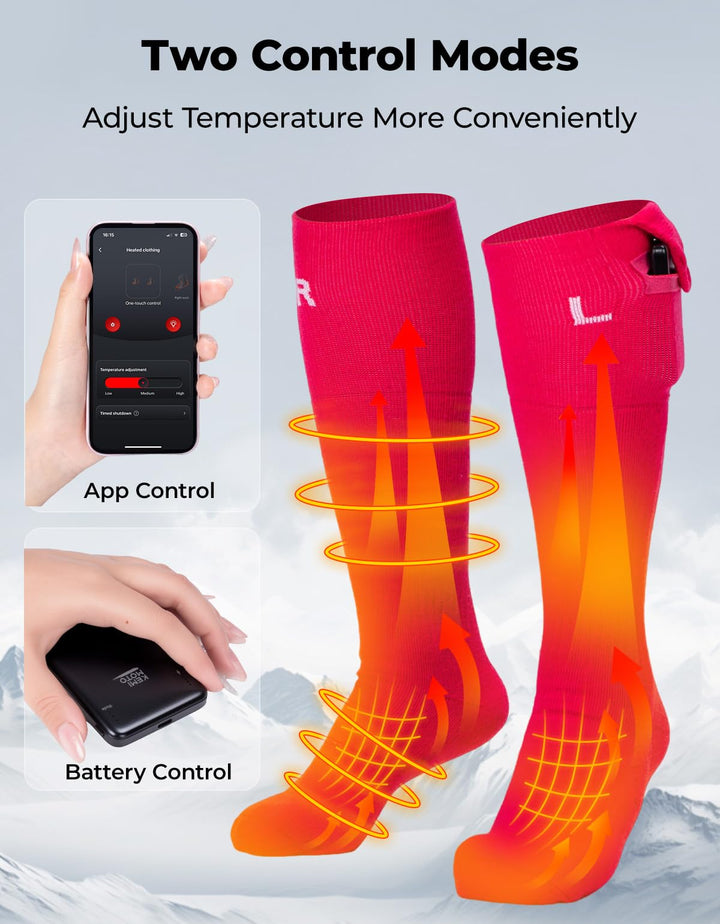 Men’s Heated Wool Socks APP Control Toe Warmers with 5000mAh Battery