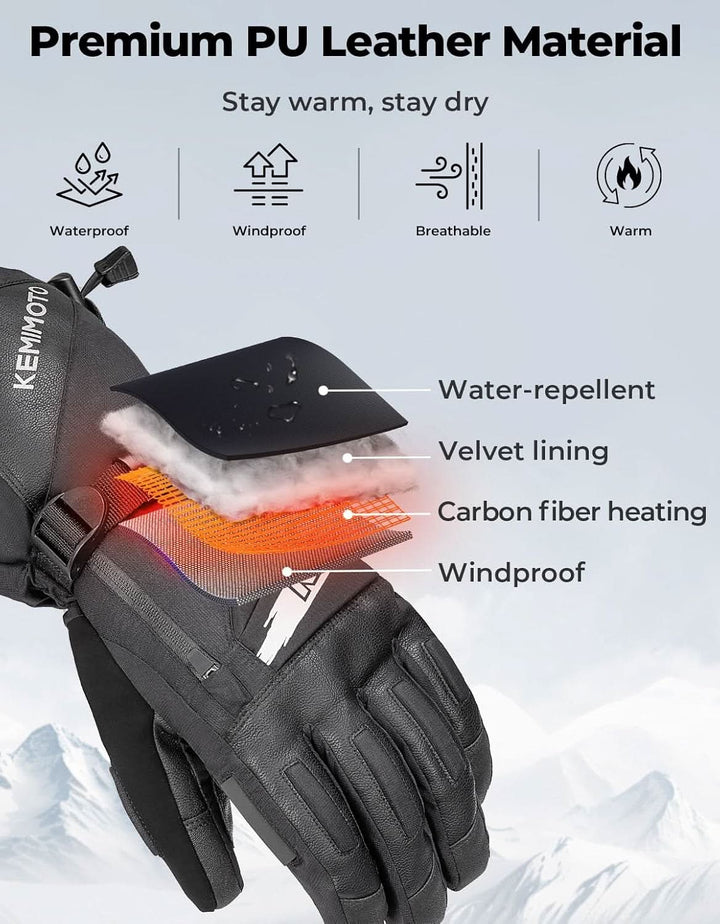 EVA-Pad Heated Gloves for Unisex, Touchscreen Snowmobile Gloves for Winter - Kemimoto