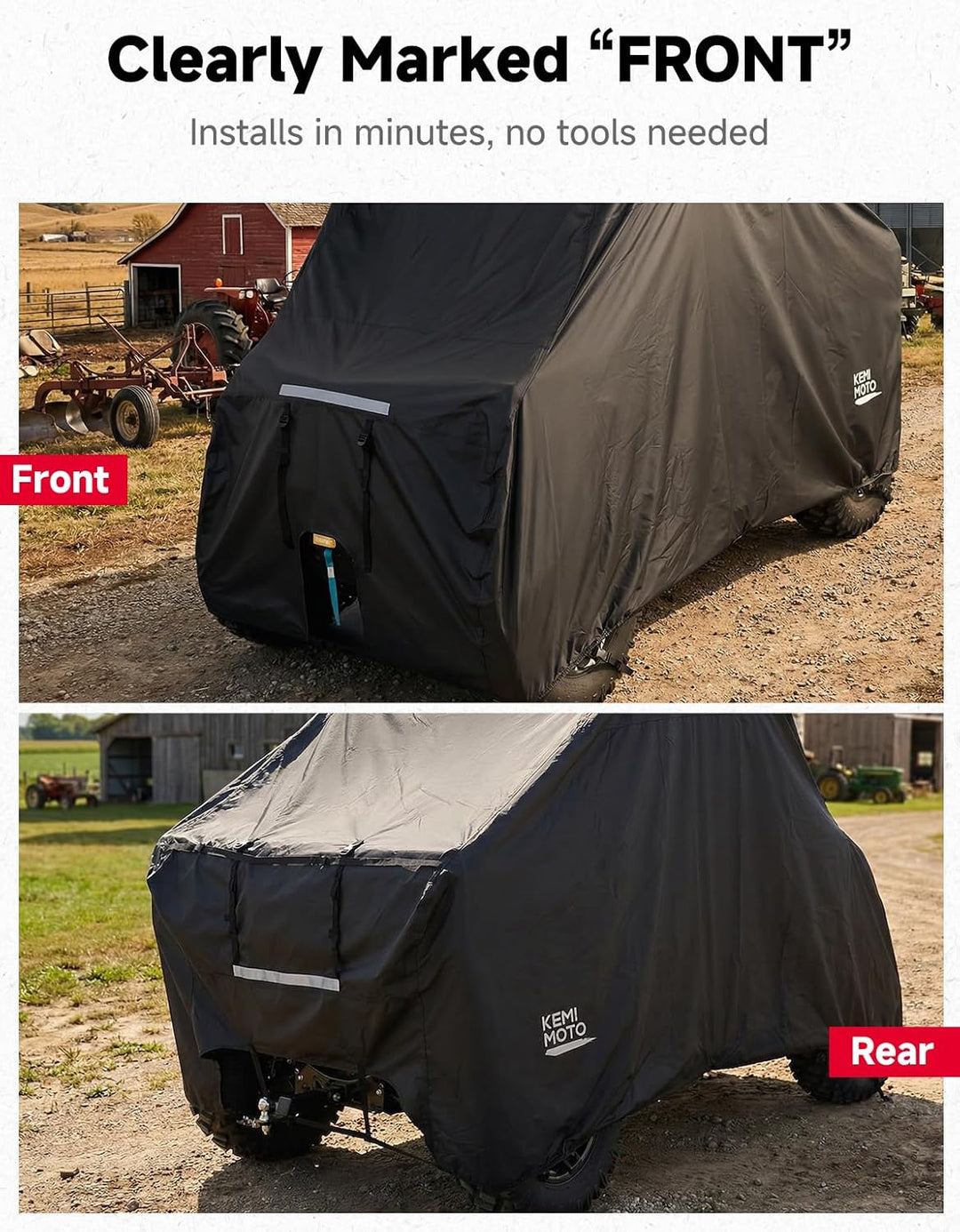 UTV 4-Seater Trailerable Cover for Can-Am Defender Maverick R Polaris RZR Ranger, 148" x 69" x 71" - Kemimoto