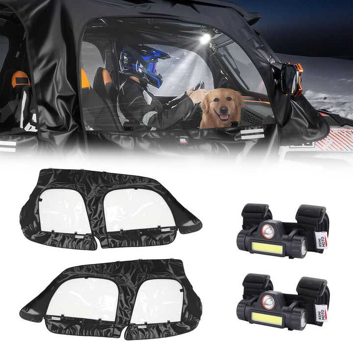 Upper Doors Cab Enclosure with 2 Dome Lights for Polaris RZR XP 4 1000 2014-2023 - Kemimoto