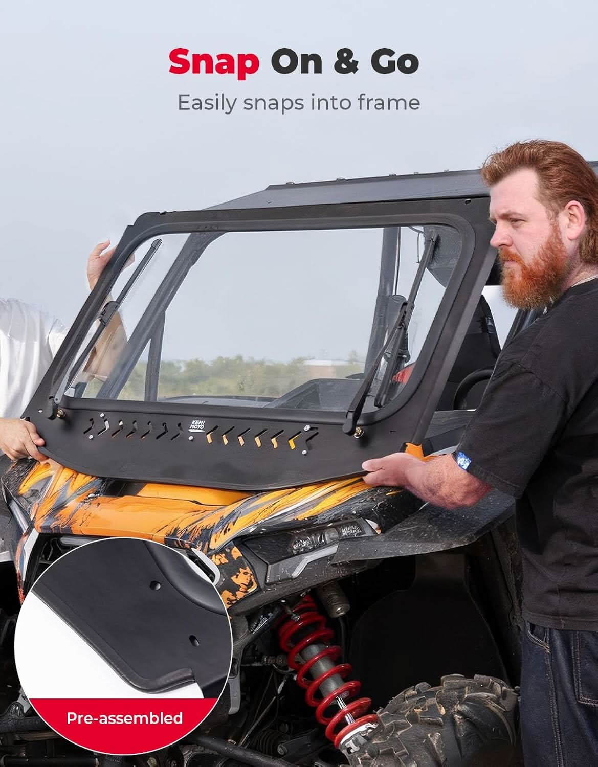 UTV Vented Front Glass Windshield with 2 Manual Wipers, Scratch-Resistant for Polaris RZR XP 1000 / XP S 1000 / XP 4 1000 2024-2026