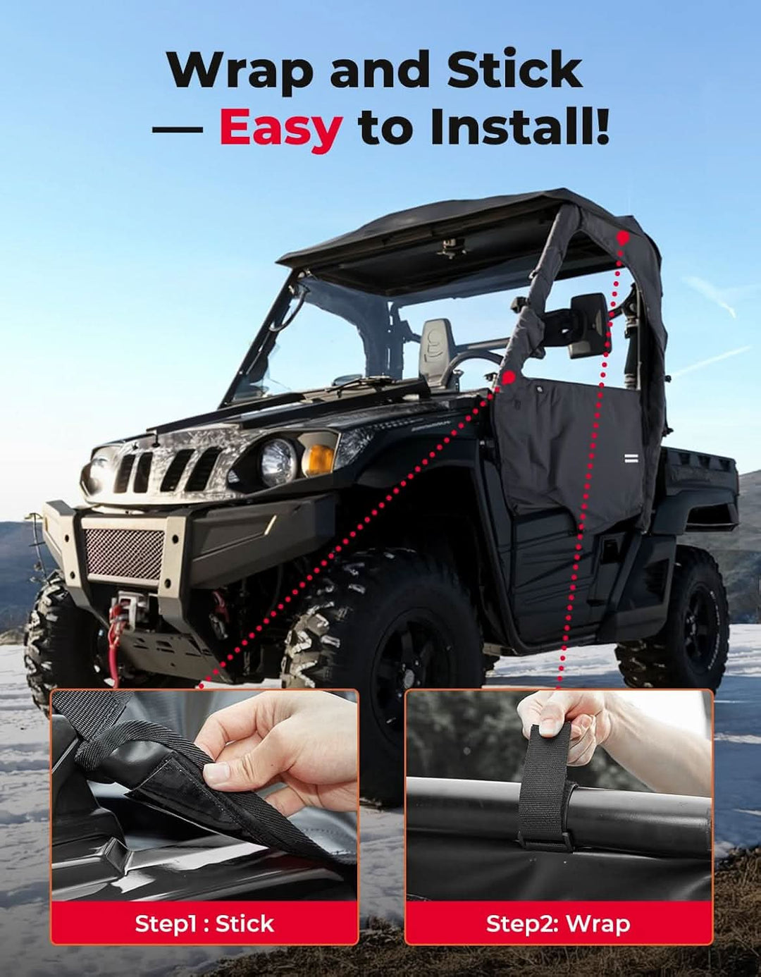 UTV Cab Enclosure Waterproof 1680D Soft Side Doors for Hisun, Axis, Coleman, Massimo MSU 500 - Kemimoto