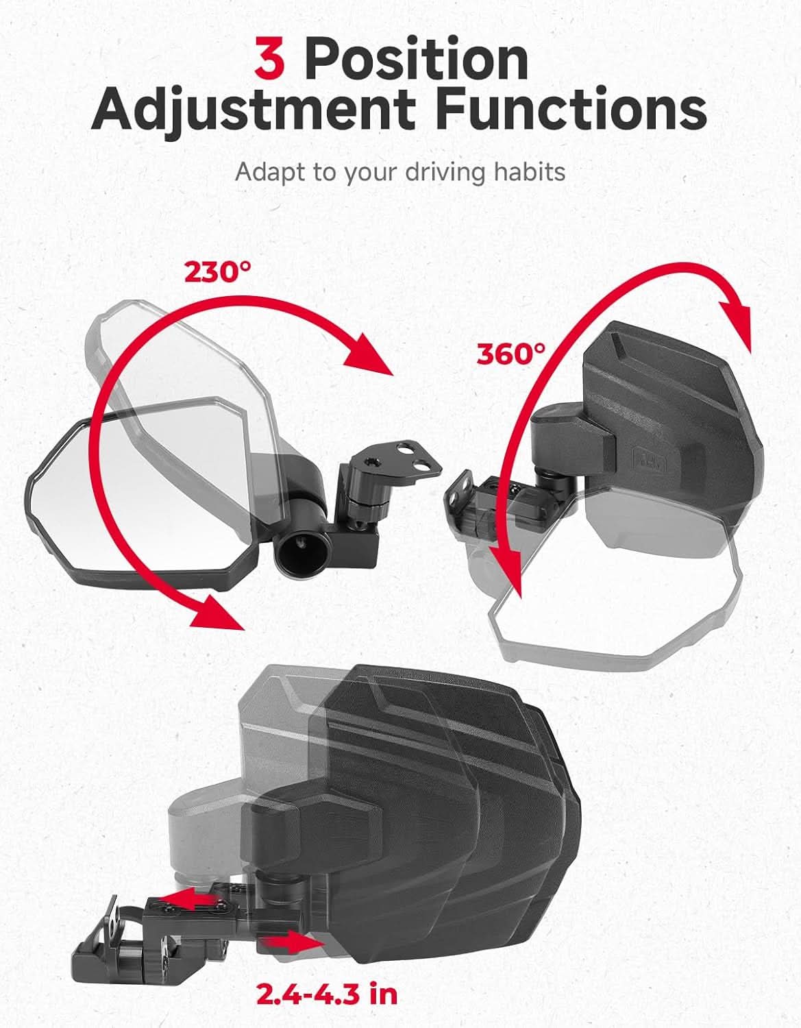 UTV Side Mirrors Larger View For Polaris|CFMOTO|Hisun - Kemimoto