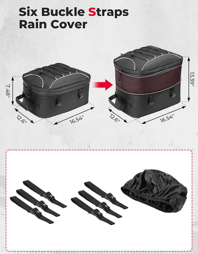 Motorcycle Tail Bag, 25L-45L Expandable Motorbike Helmet Bag - Kemimoto