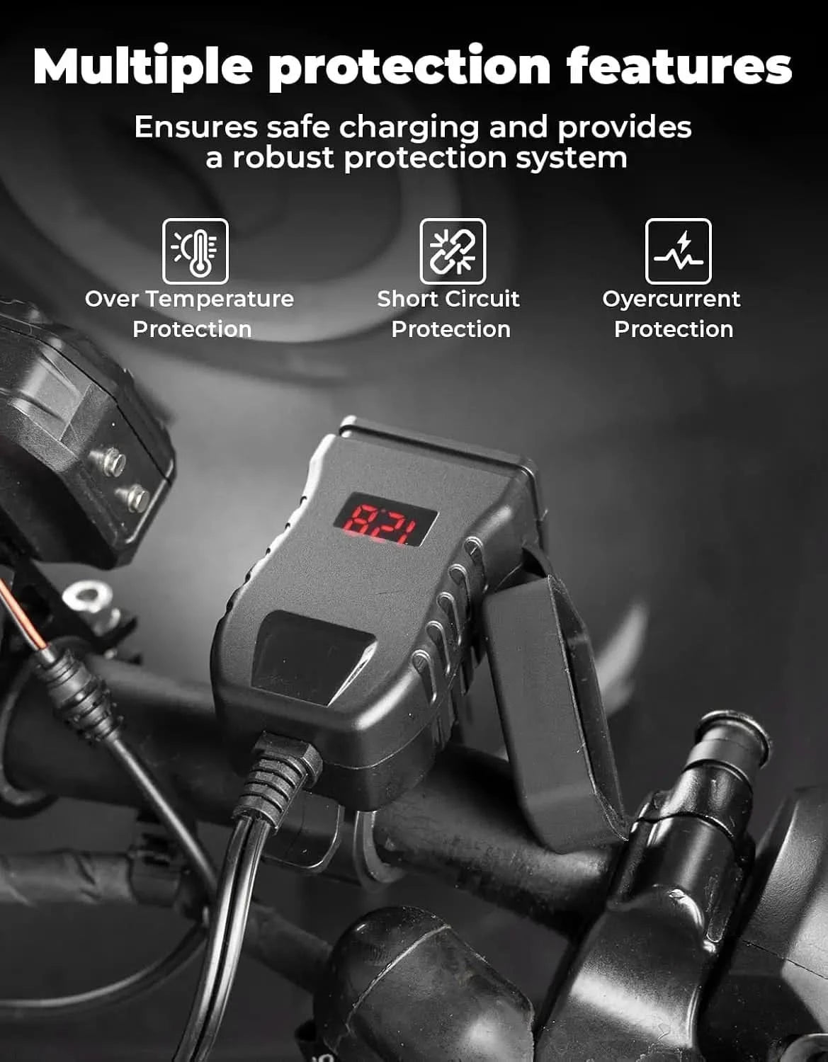 USB Charger for Motorcycle with USB-C & USB-A