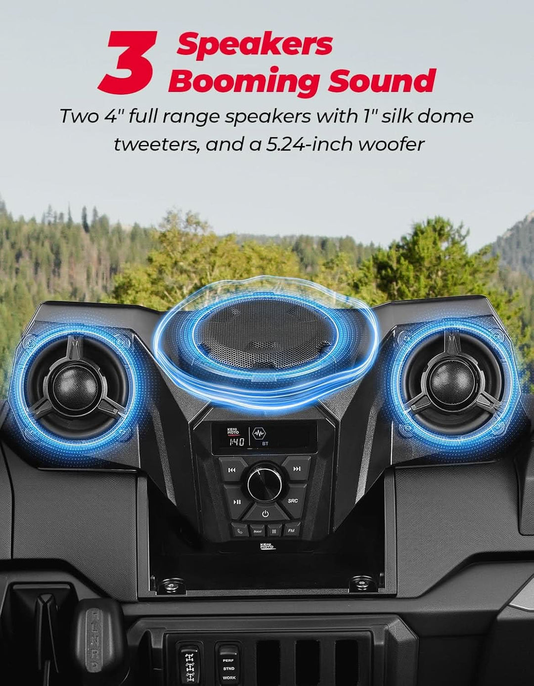 UTV 3-Speaker Audio Kit For Ranger 1000|1000 XP 1000|XP Crew - Kemimoto
