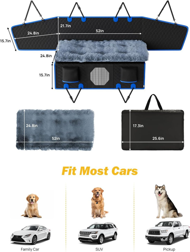 JOYTUTUS Back Seat Extender for Dogs with Dog Bed Mat - Kemimoto