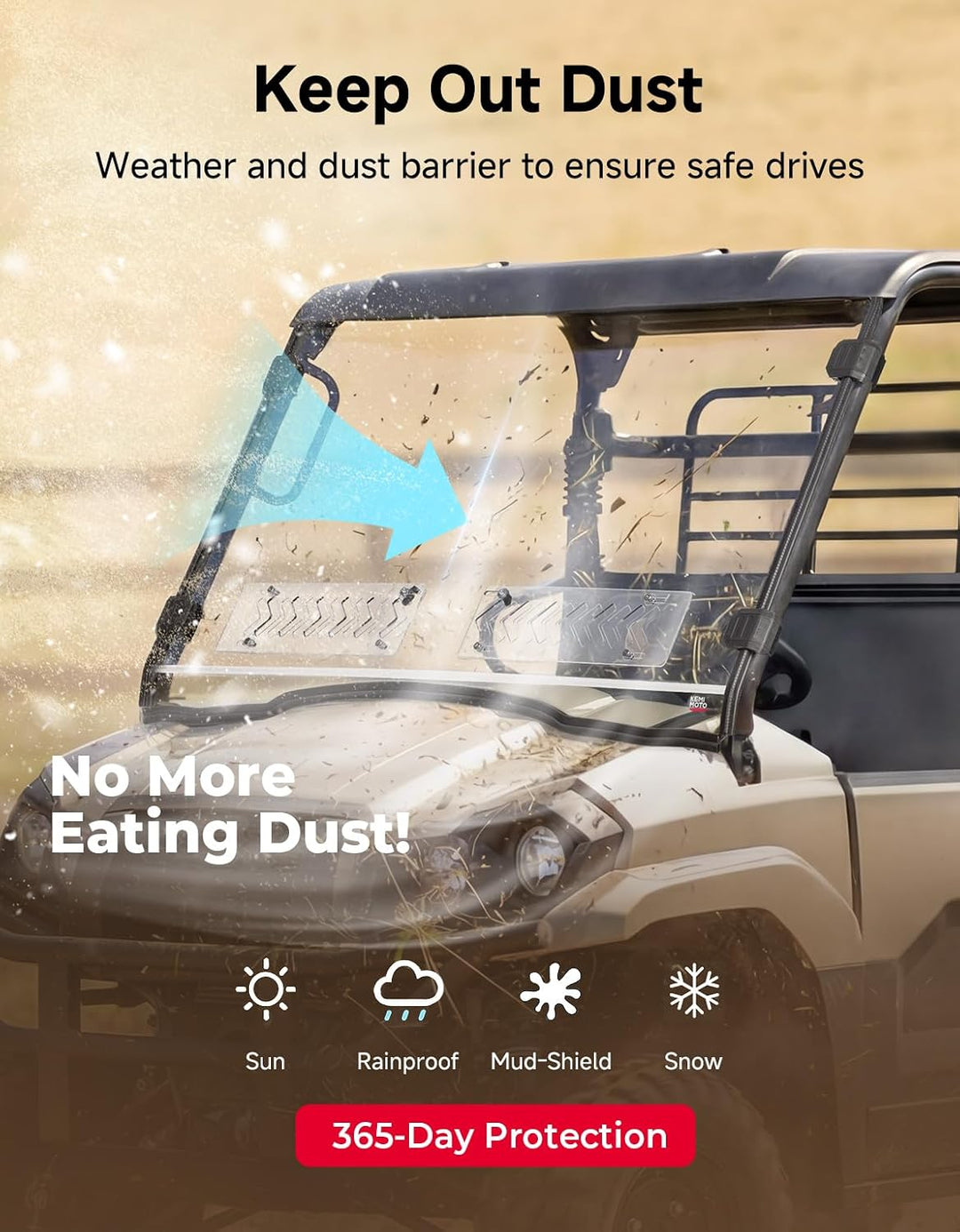 UTV Vented Front Windshield For Kawasaki Mule PRO-MX