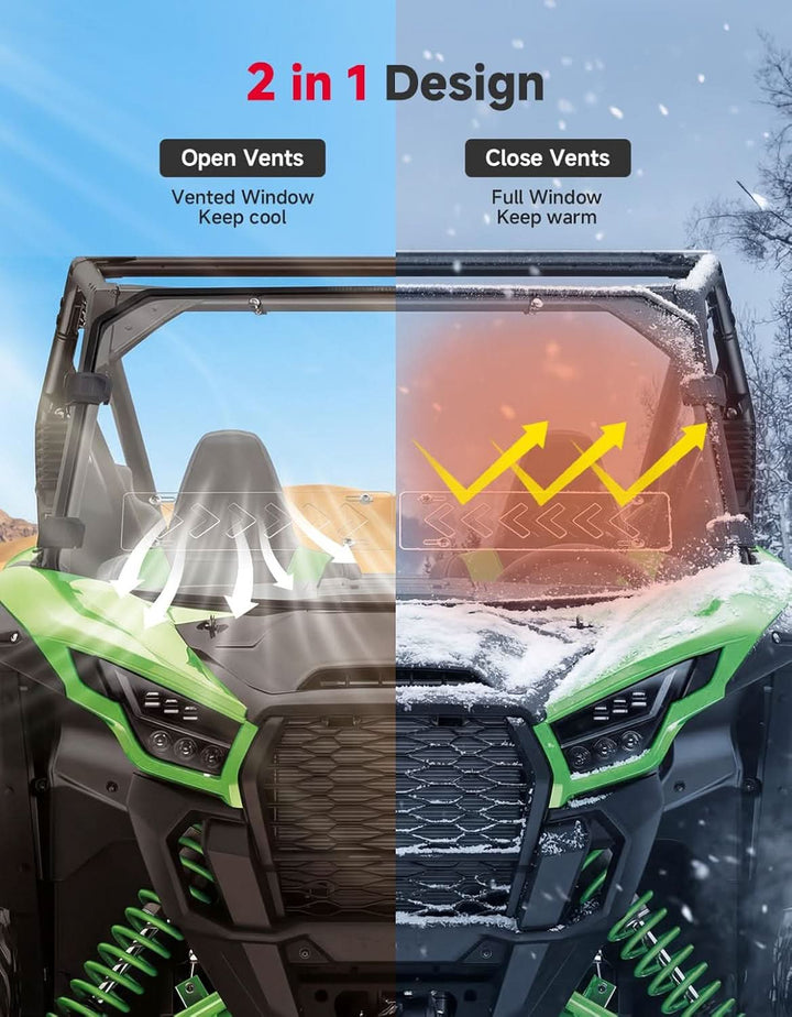 Vented Front Windshield For Kawasaki Teryx KRX 1000 - Kemimoto