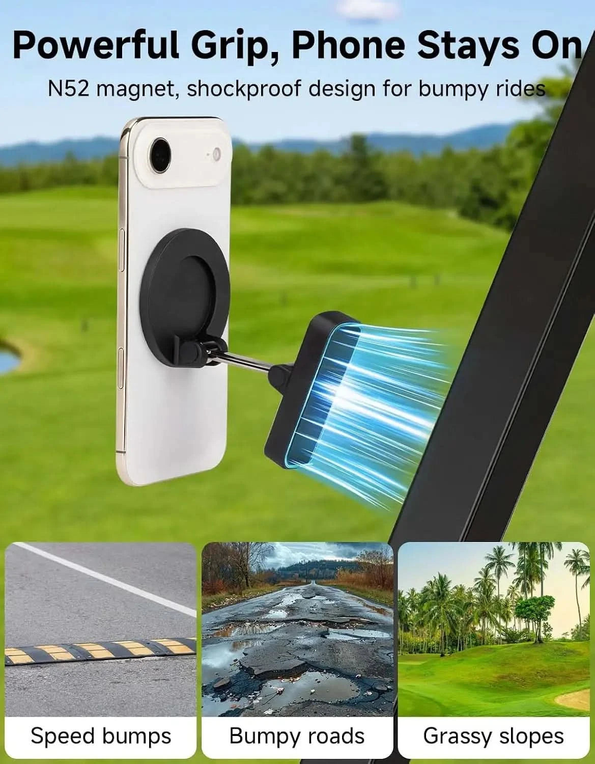 Magnetic Golf Cart Phone Holder for iPhone/Galaxy & More Cellphone