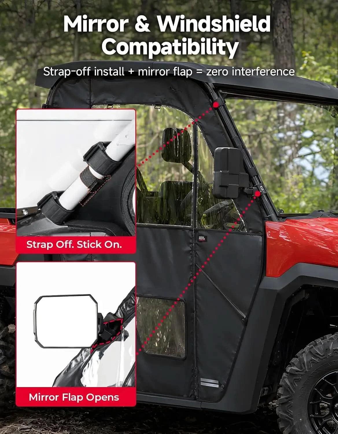 UTV Soft Cab Enclosure Doors with YKK Zipper for Polaris Ranger 570 Full Size / 800 XP