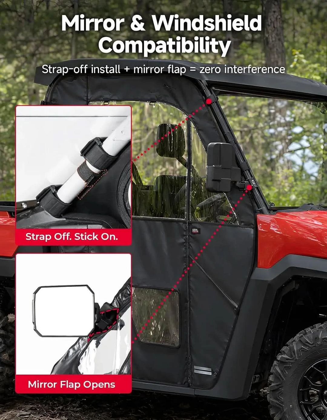 UTV Soft Cab Enclosure Doors with YKK Zipper for Polaris Ranger 570 Full Size / 800 XP