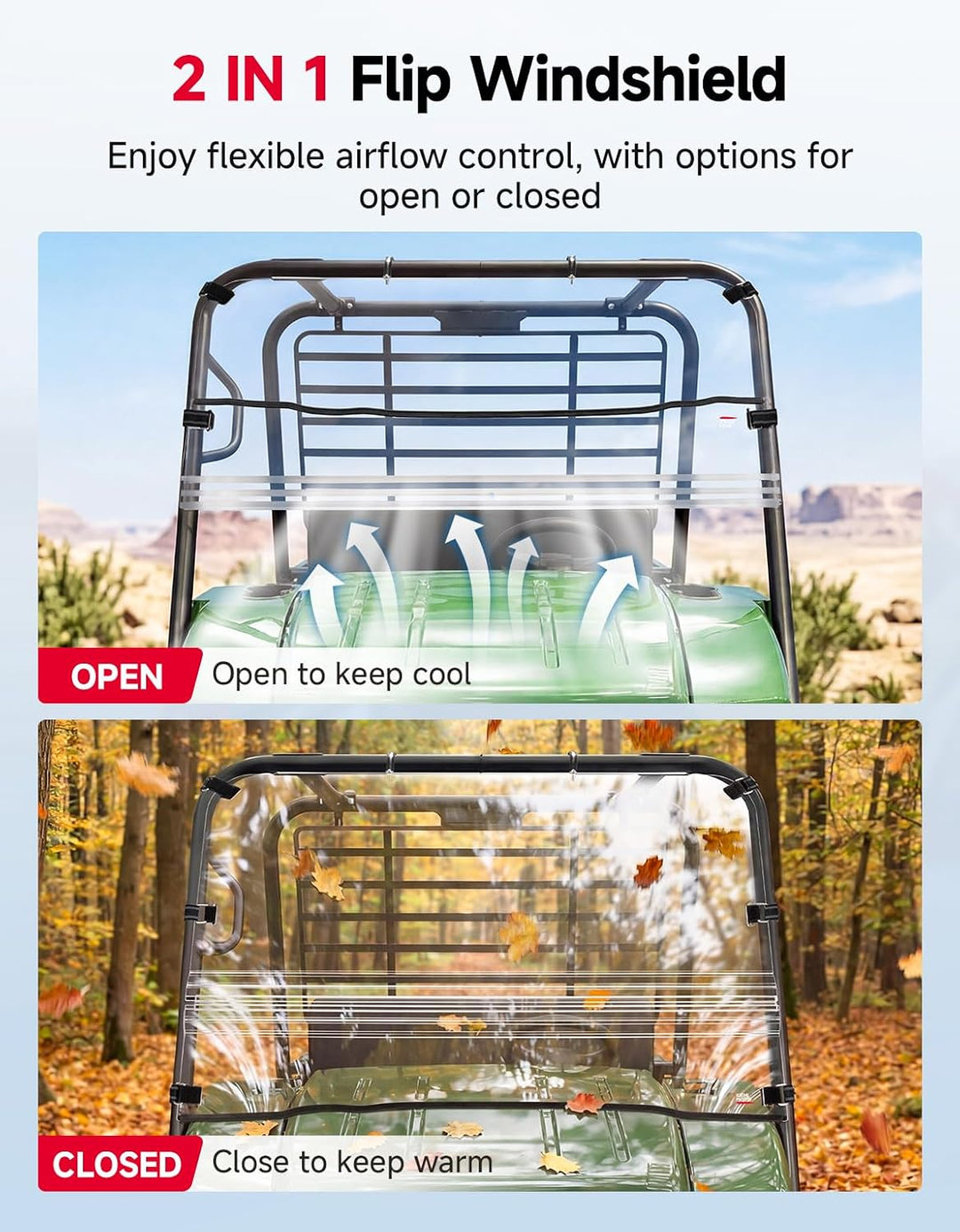 UTV Flip Windshield For Kawasaki Mule