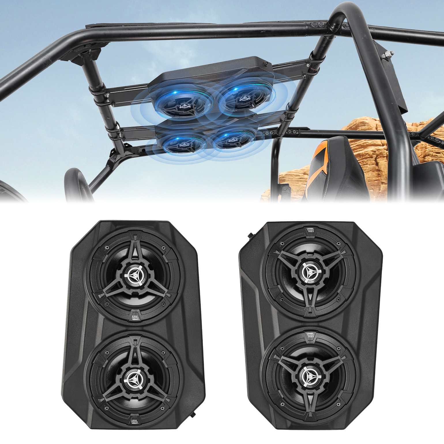 6.5'' UTV Bluetooth Sound System Speaker for Can Am Maverick X3/ RZR w/ 1.625''-1.9'' Roll Bar