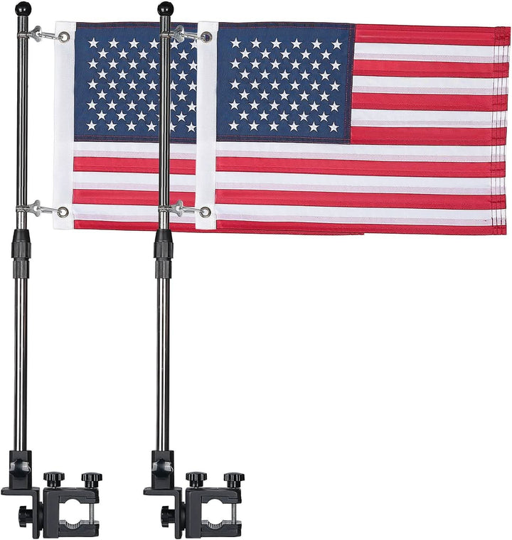 2-Pack Boat American Flag Pole Kit with 360° Adjustable Mount for Pontoon Rails and Golf Carts - Kemimoto