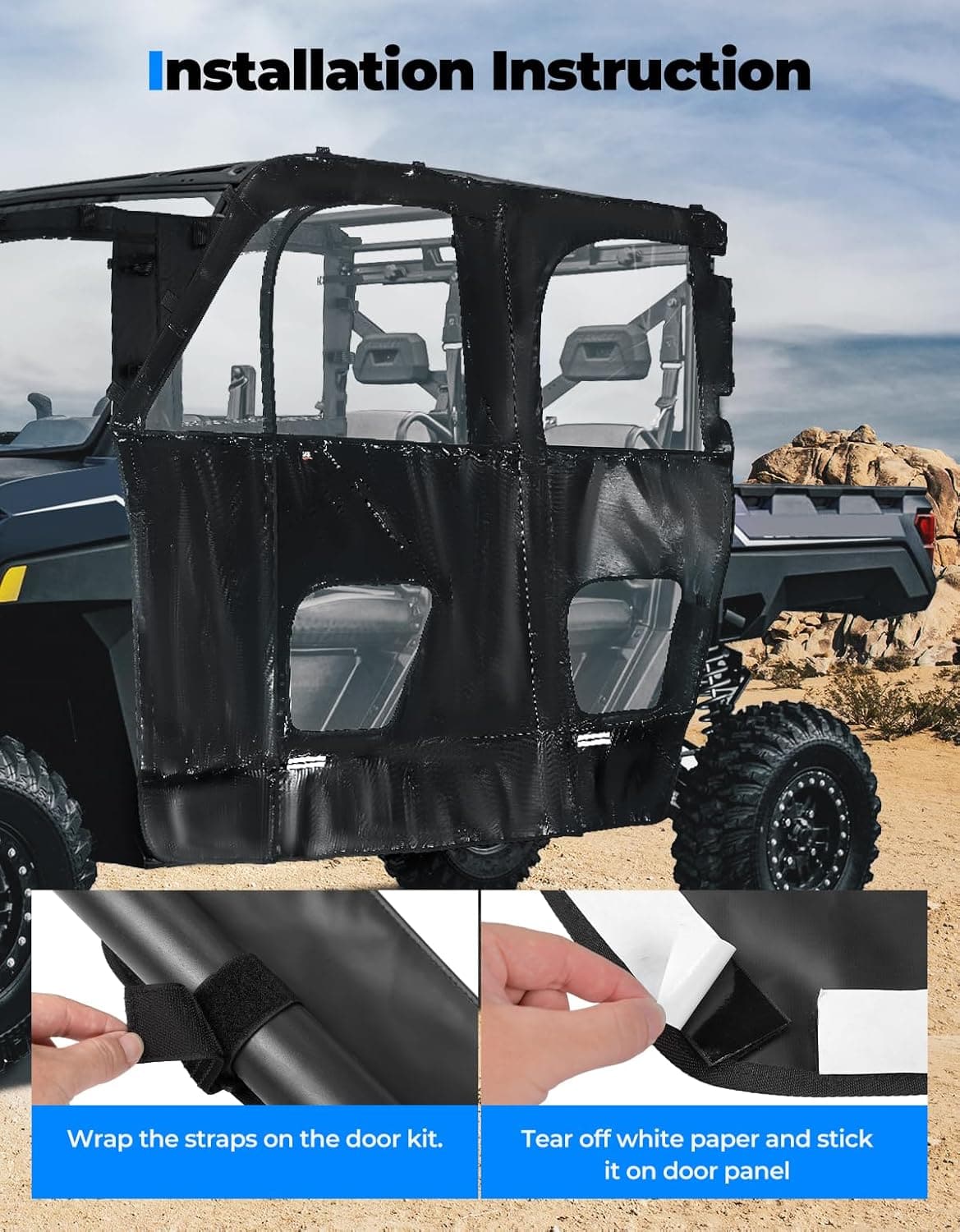 UTV Cab Enclosure for Polaris Ranger XP 1000 Crew 2019-2024 - Kemimoto