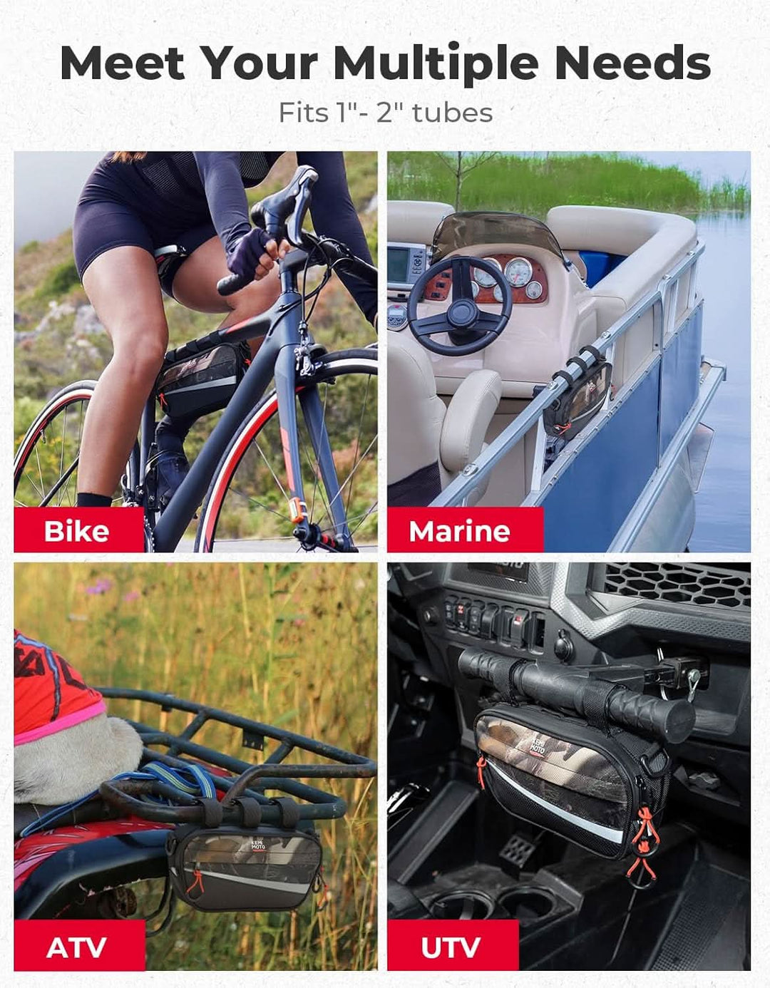 UTV Roll Cage Storage Bag for UTV, ATV, Golf Cart, Bike, 11" x 5", Camo - Kemimoto