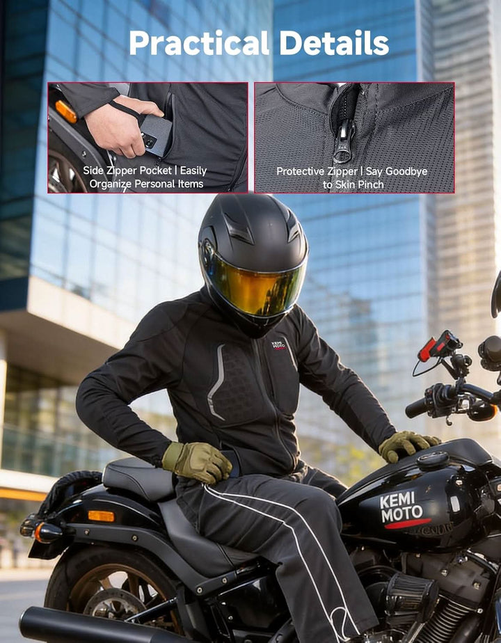 Motorcycle Mesh Armored Shirt with CE1 Certified Protective For Men - Kemimoto