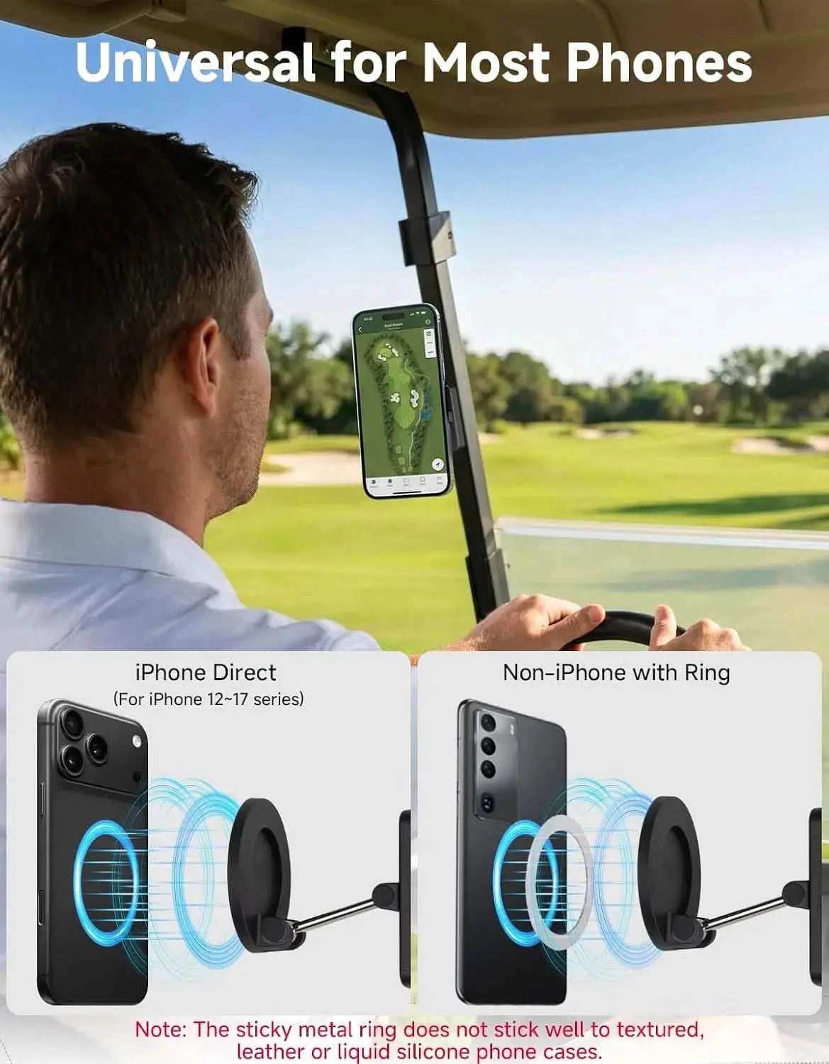 Magnetic Golf Cart Phone Holder for iPhone/Galaxy & More Cellphone
