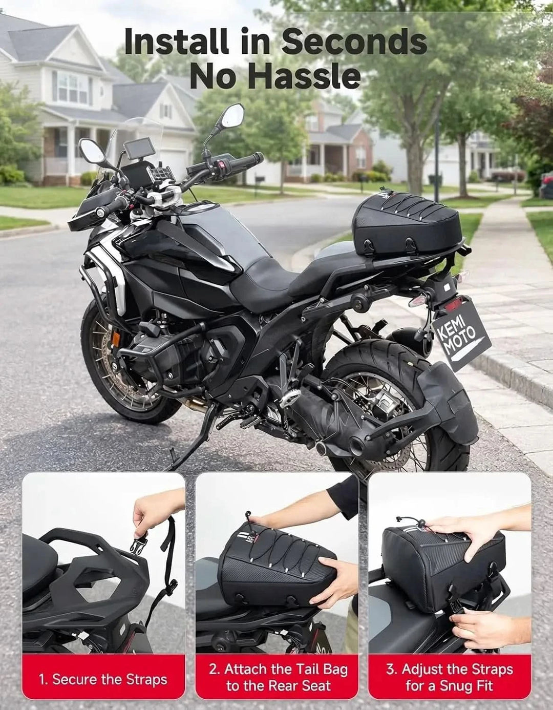10L Motorcycle Tail Bag Carbon Fiber Rain Cover Shoulder Strap