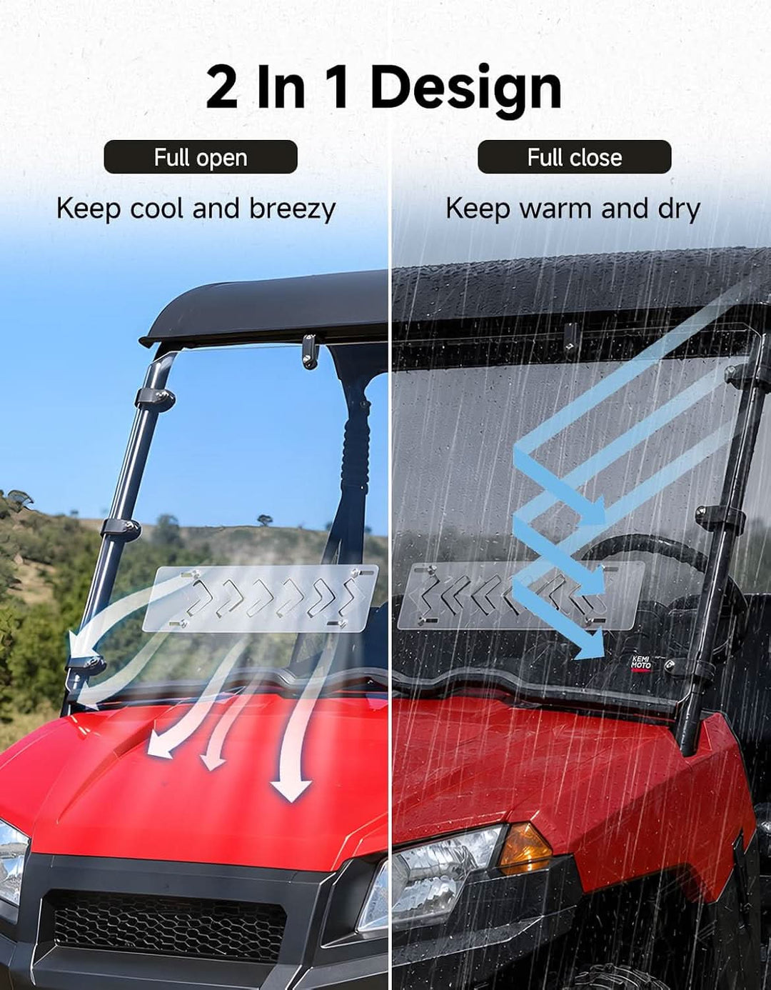 Front Vented Windshield, Hard-Coated Scratch-Resistant for Polaris Ranger Midsize 400 2010-2014