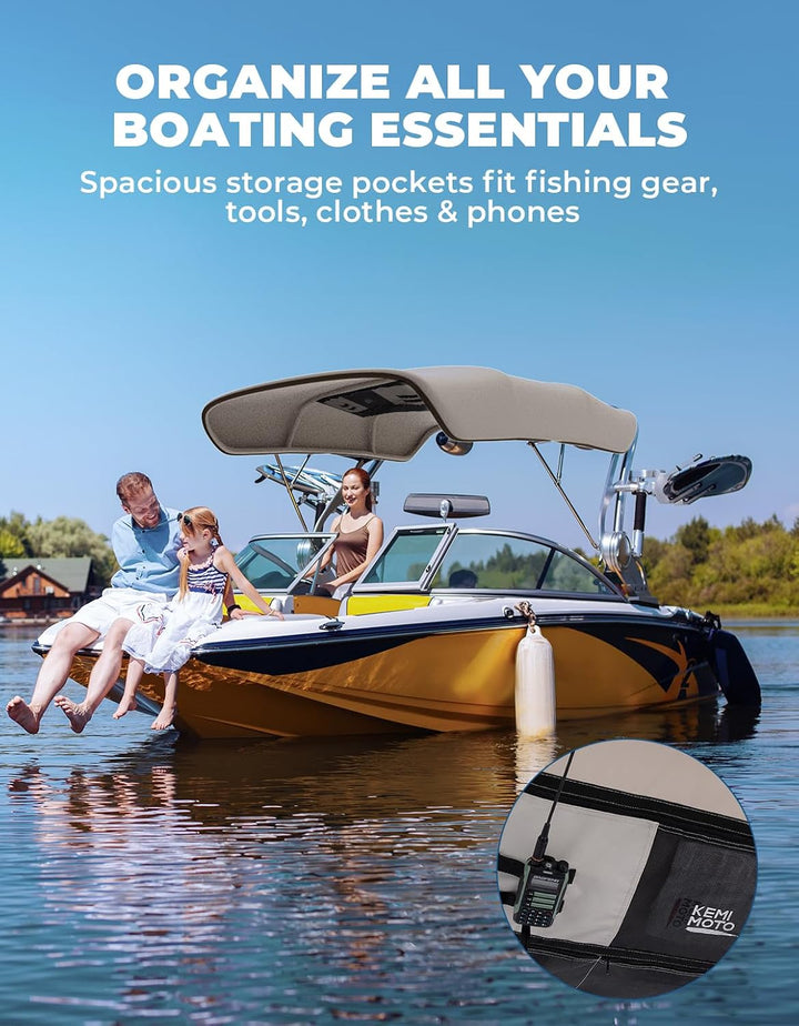 4 Bow Bimini Top Replacement Canvas with Storage Net for Pontoon Boats, No Frame