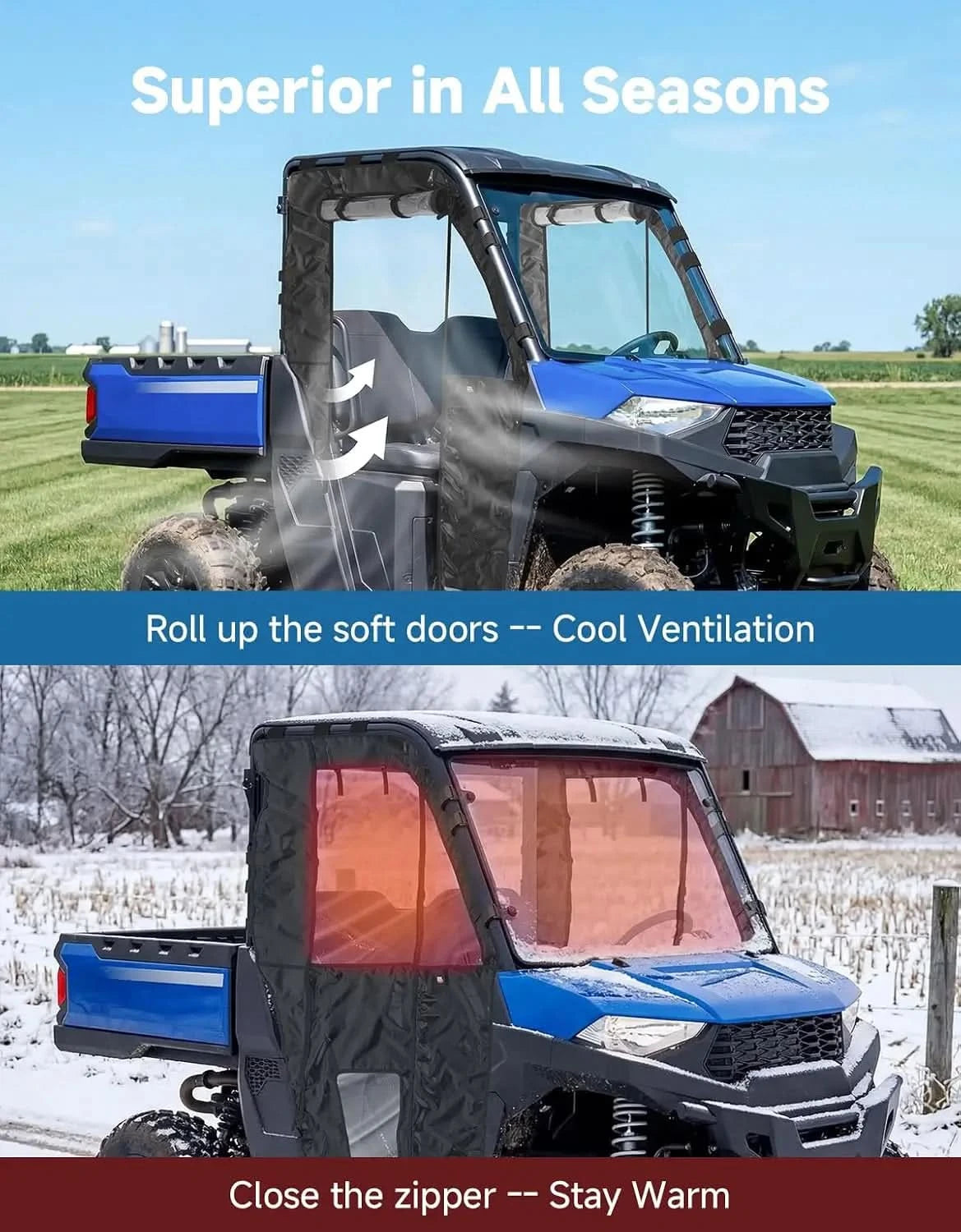 UTV Soft Cab Enclosure Doors with YKK Zipper, Tear-Resistant Water-Resistant for Polaris Ranger SP 570 2022-2026, 2 Door
