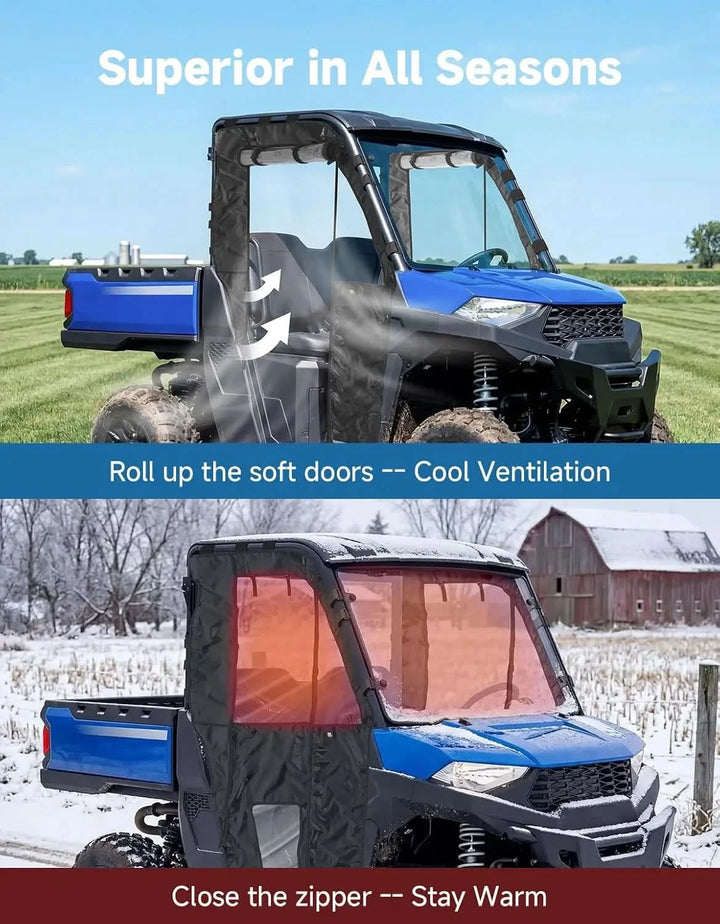 UTV Soft Cab Enclosure Doors with YKK Zipper, Tear-Resistant Water-Resistant for Polaris Ranger SP 570 2022-2026, 2 Door