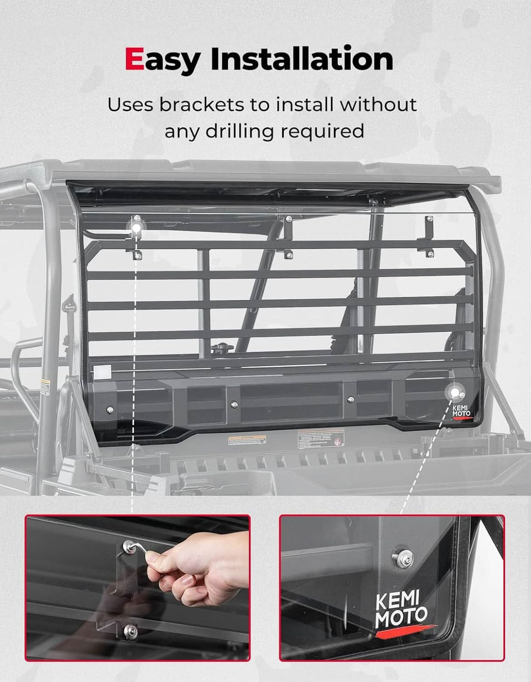 UTV Rear Windshield For Kawasaki Mule Pro - Kemimoto