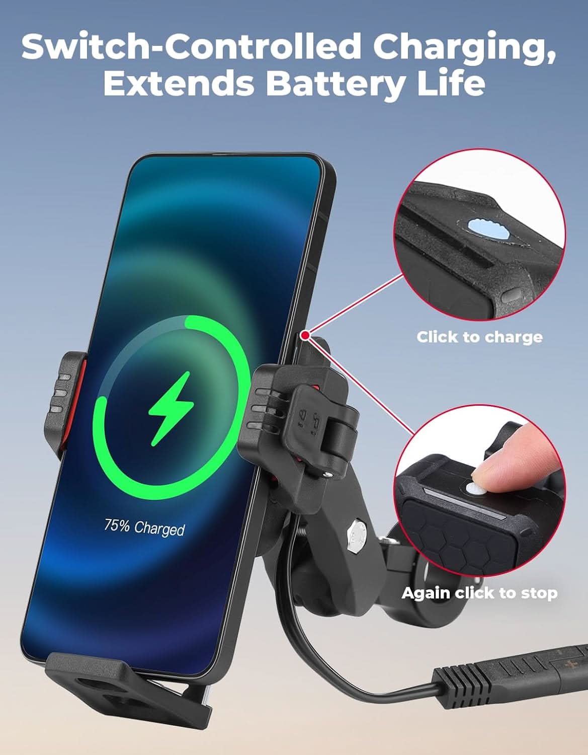 KEMIMOTO Charging Phone Mount For Motorcycle - Kemimoto