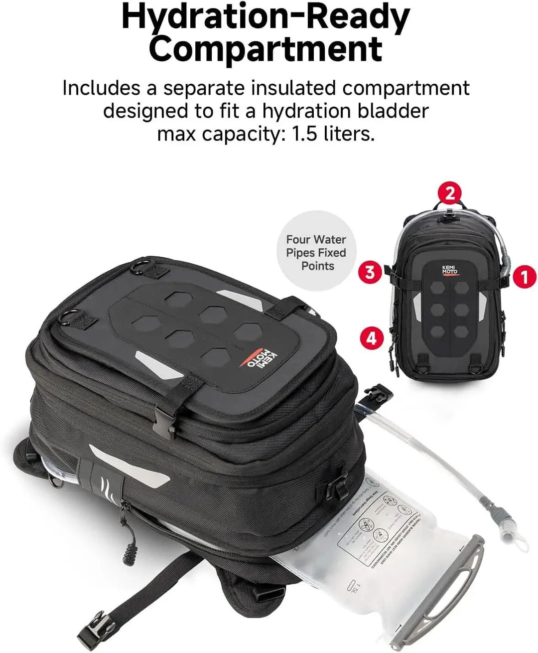 9-12L Motorcycle Tank Bag Backpack with Hydration Bladder