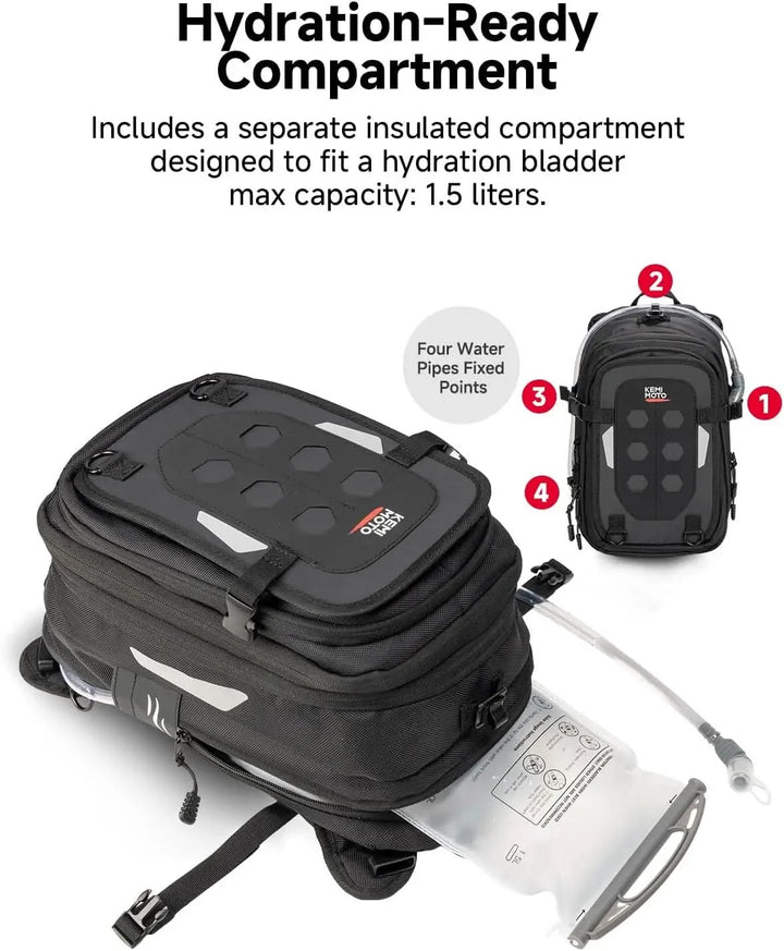 9-12L Motorcycle Tank Bag Backpack with Hydration Bladder