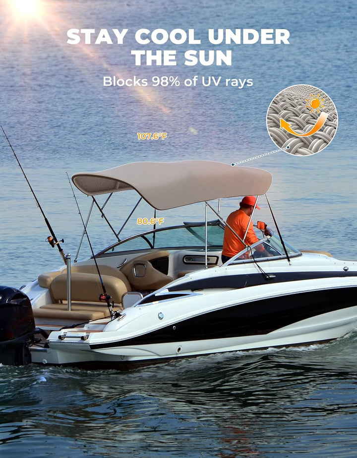 4 Bow Bimini Top Replacement Canvas with Storage Net for Pontoon Boats, No Frame