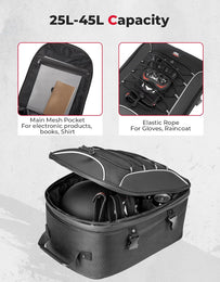 Motorcycle Tail Bag, 25L-45L Expandable Motorbike Helmet Bag - Kemimoto