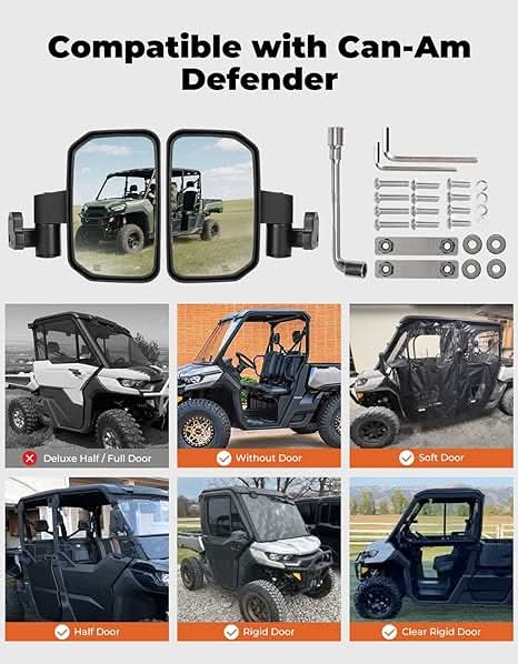 UTV Side Mirrors for Can-Am Defender HD5|7|8|9|10 2016-2025 - Kemimoto