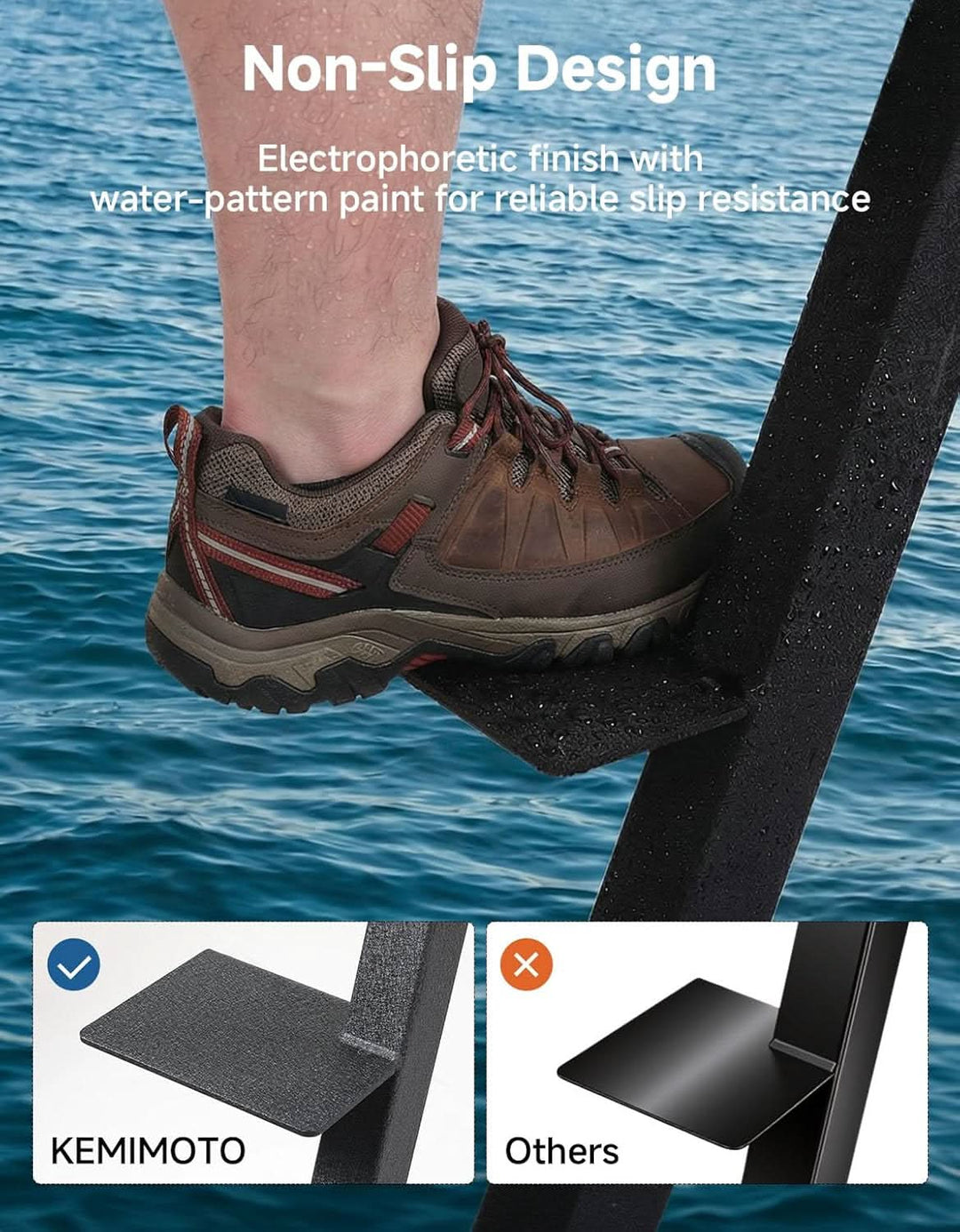 Boat Trailer 4-Step Boarding Ladder with Handrail for Bass Boat Pontoon and Aluminum Trailers - Kemimoto