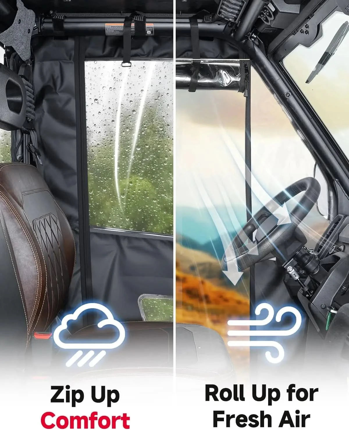 UTV Soft Cab Enclosure Doors with YKK Zipper for Polaris Ranger 570 Full Size / 800 XP