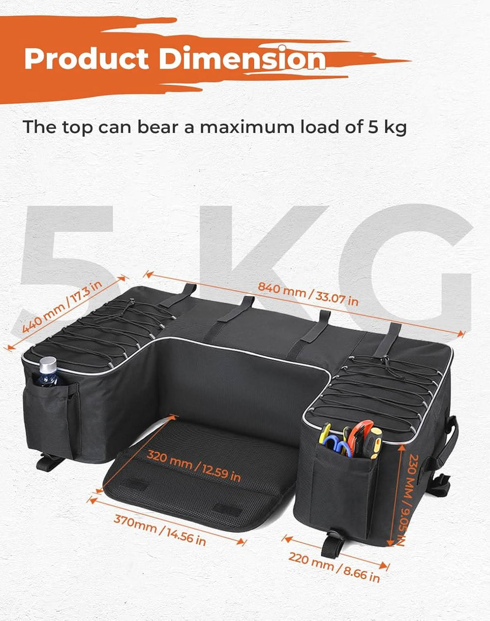 Upgraded ATV 55L Rear Seat Storage Bag with Built-In Frame & Removable Cushion - Kemimoto