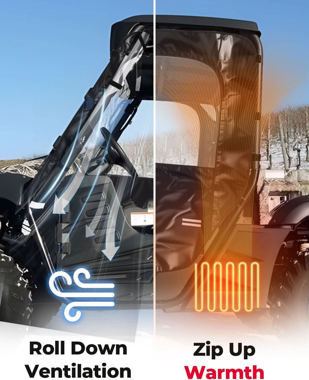 UTV Cab Enclosure Waterproof 1680D Soft Side Doors for Hisun, Axis, Coleman, Massimo MSU 500 - Kemimoto