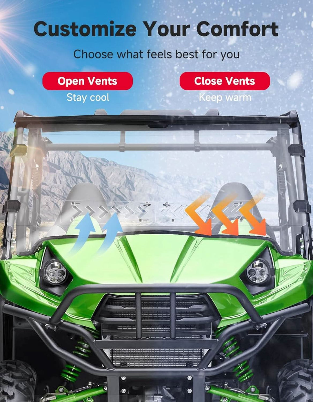 UTV Vented Front Windshield For Kawasaki Teryx 2012-2015