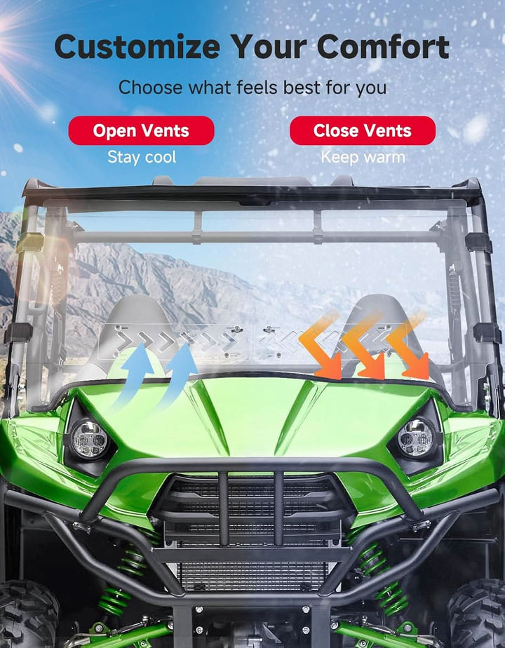 UTV Vented Front Windshield For Kawasaki Teryx 2012-2015